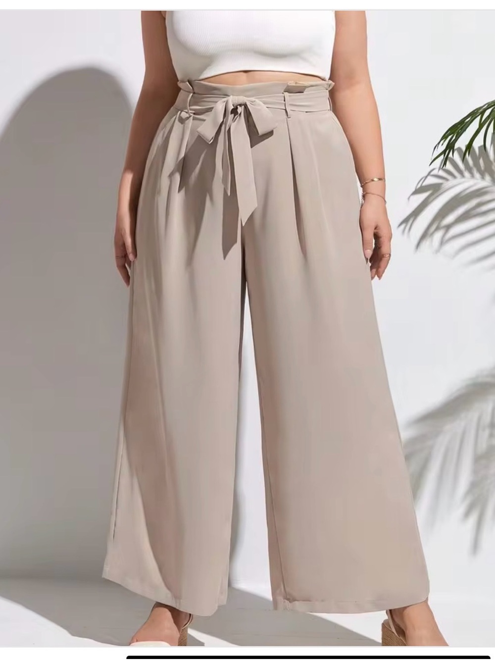 SHEIN High-Waist Paperbag Wide Leg Pants in apricot/tan NWOT